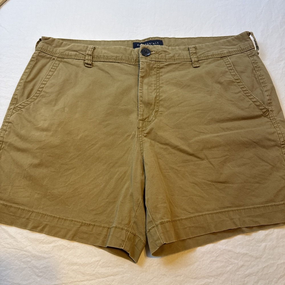 Aeropostale Mens Khaki Chino Shorts Size 32 Tan Cotton Twill Casual Flat